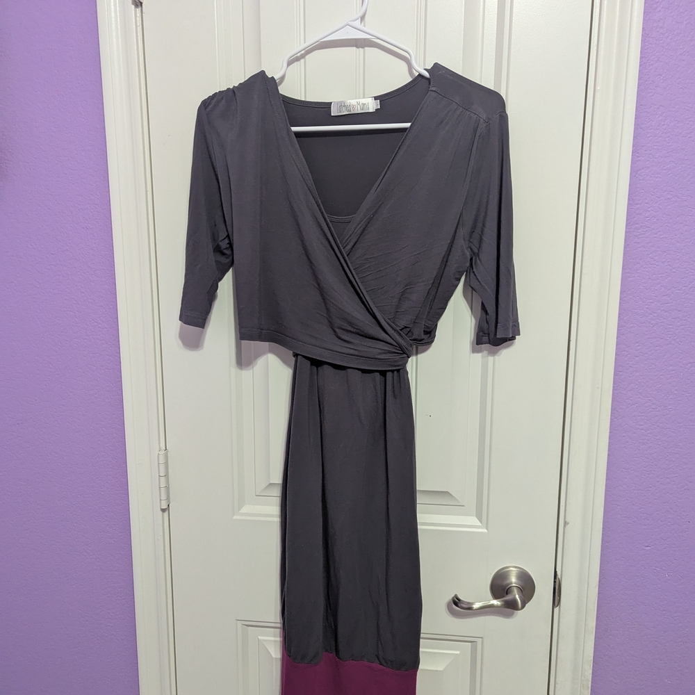 Elegant Gray and Purple Wrap Dress